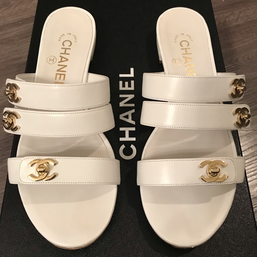 Chanel Turnlock Logo Stappy Mule Sandal